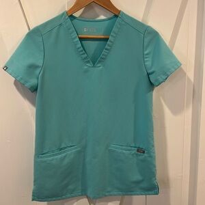Figs Technical Collection Casma Three-Pocket Blue Green Aqua Scrub Top Size XXS